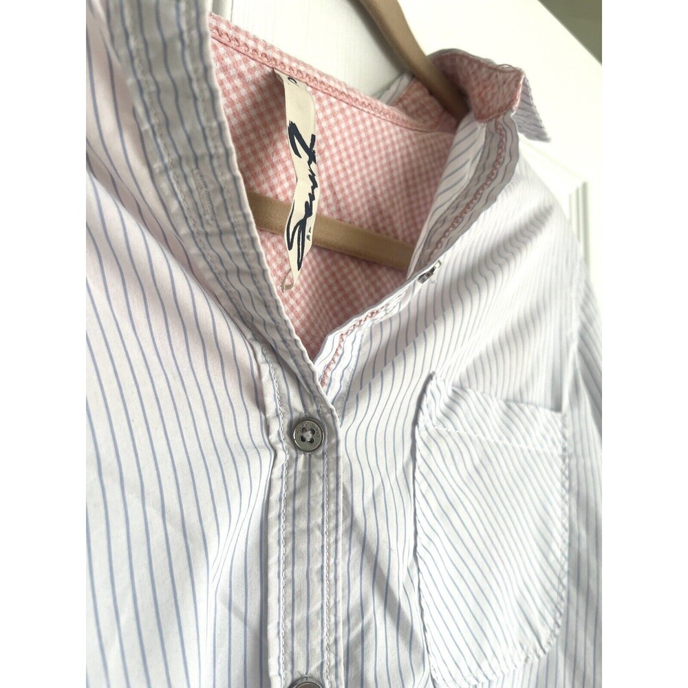 Seven 7 For All Mankind High Low Button Down Shirt Blue White Striped Small - Picture 5 of 6